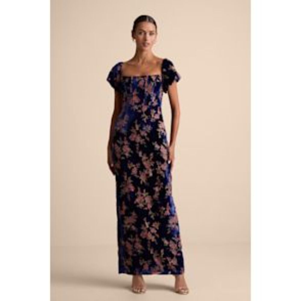 Lulu's Navy Floral Square Neck Maxi Dress